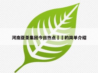 河南亚圣集团今日热点㊙️的简单介绍
